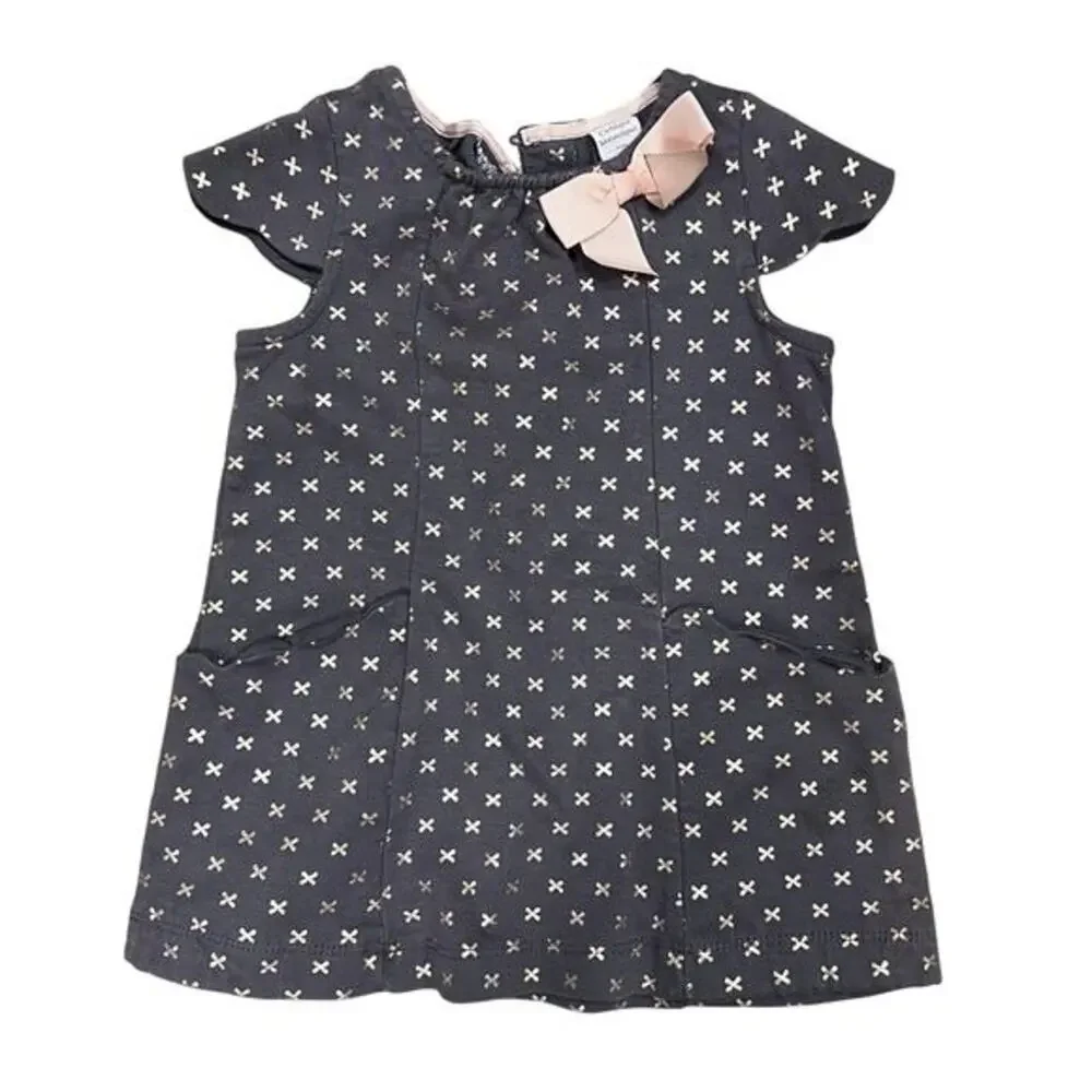 Catherine Malandrino gray scalloped dress gold foil bow sz 3T